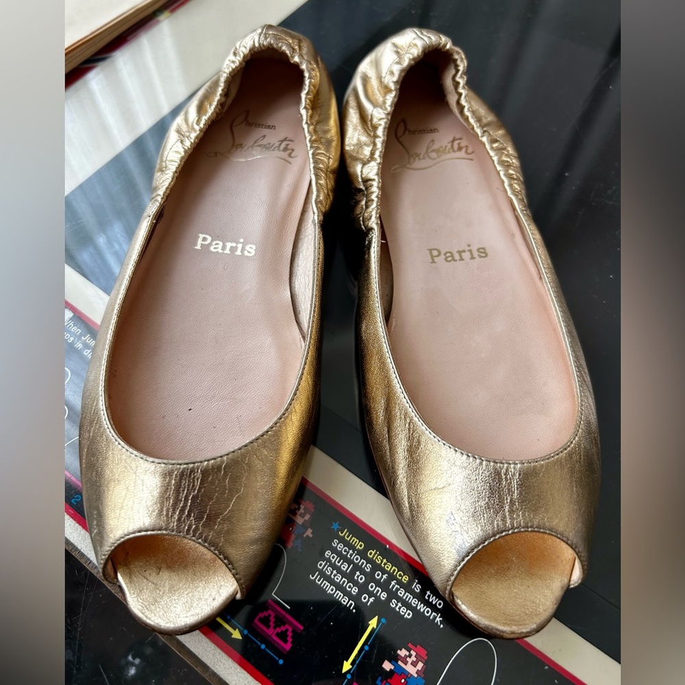 Christian Louboutin Gold Peeptoe Flats - 5 / 35